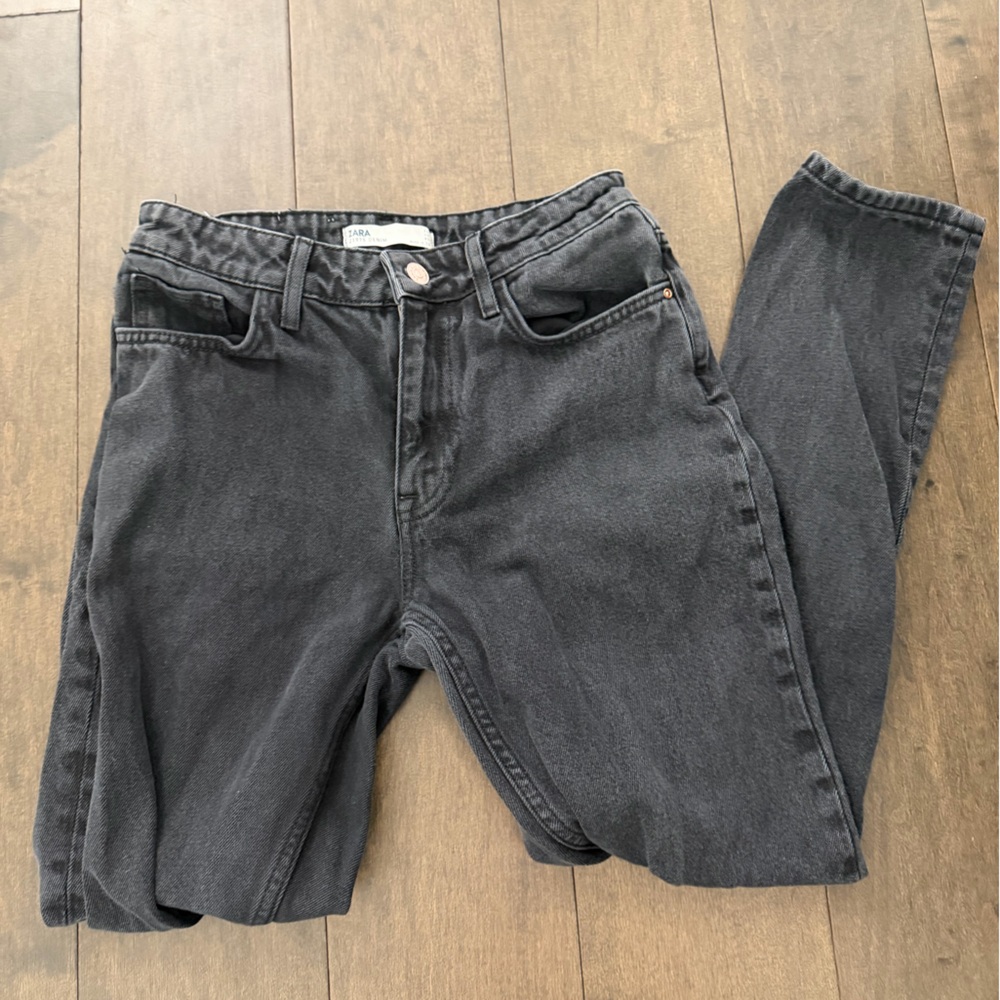 Zara Z1975 Denim Black Straight Leg Jeans High Rise Size 04